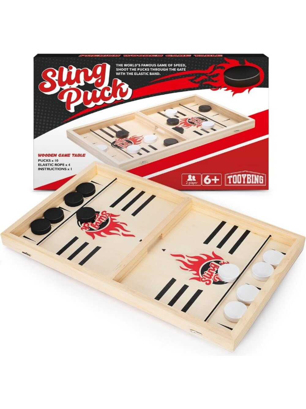 Large Wooden Slingshot Puck Game - Classic Family Table Game for 2 Players